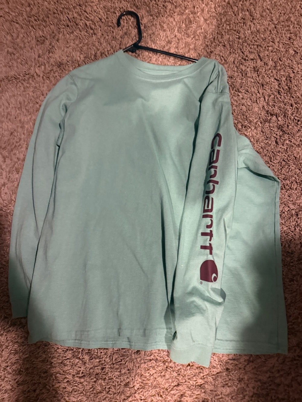 Carhartt Seafoam Green Long Sleeve Shirt with Sleeve Logo
